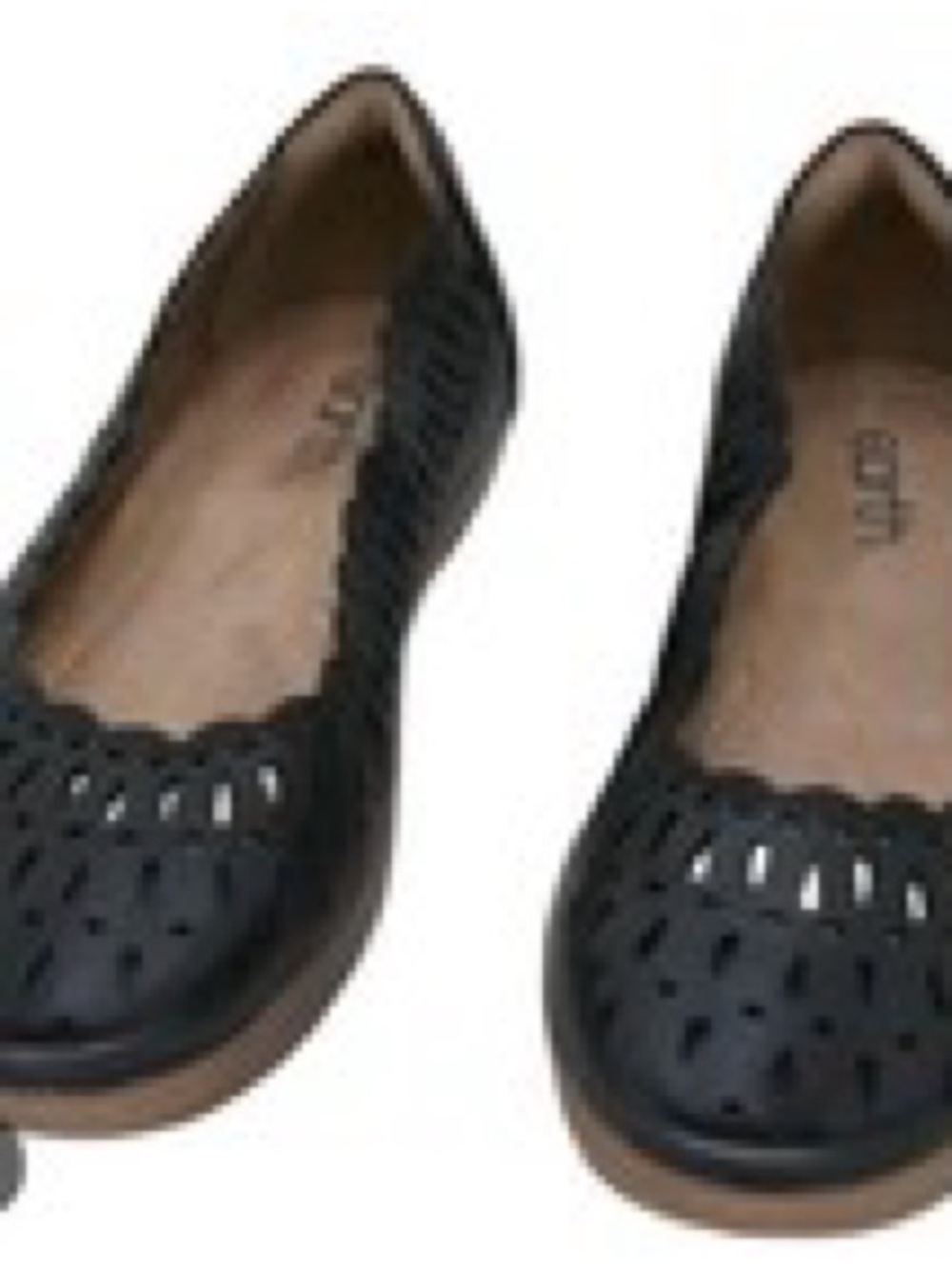 Earth Origins Black Perforated Leather Slip-On Flats with Tan Trim
